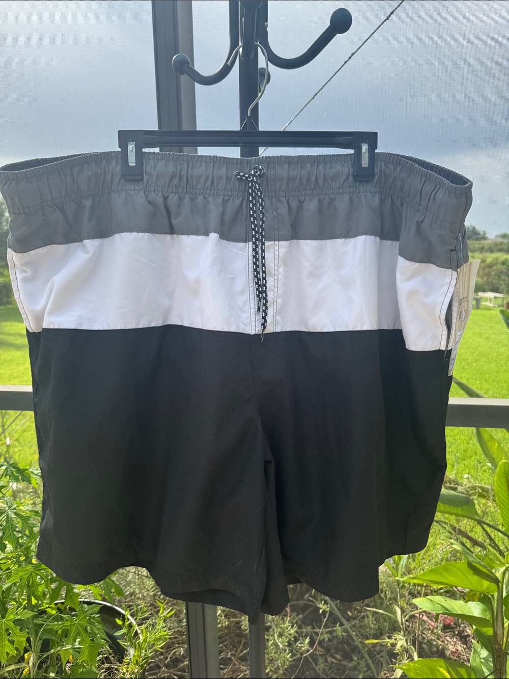OP Men's Colorblock Swim Trunks in Gray, White & Black